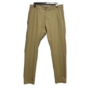 Lululemon Men’s Commission Pant Tan 34‎ Classic Mid Rise Tapered Flat Front